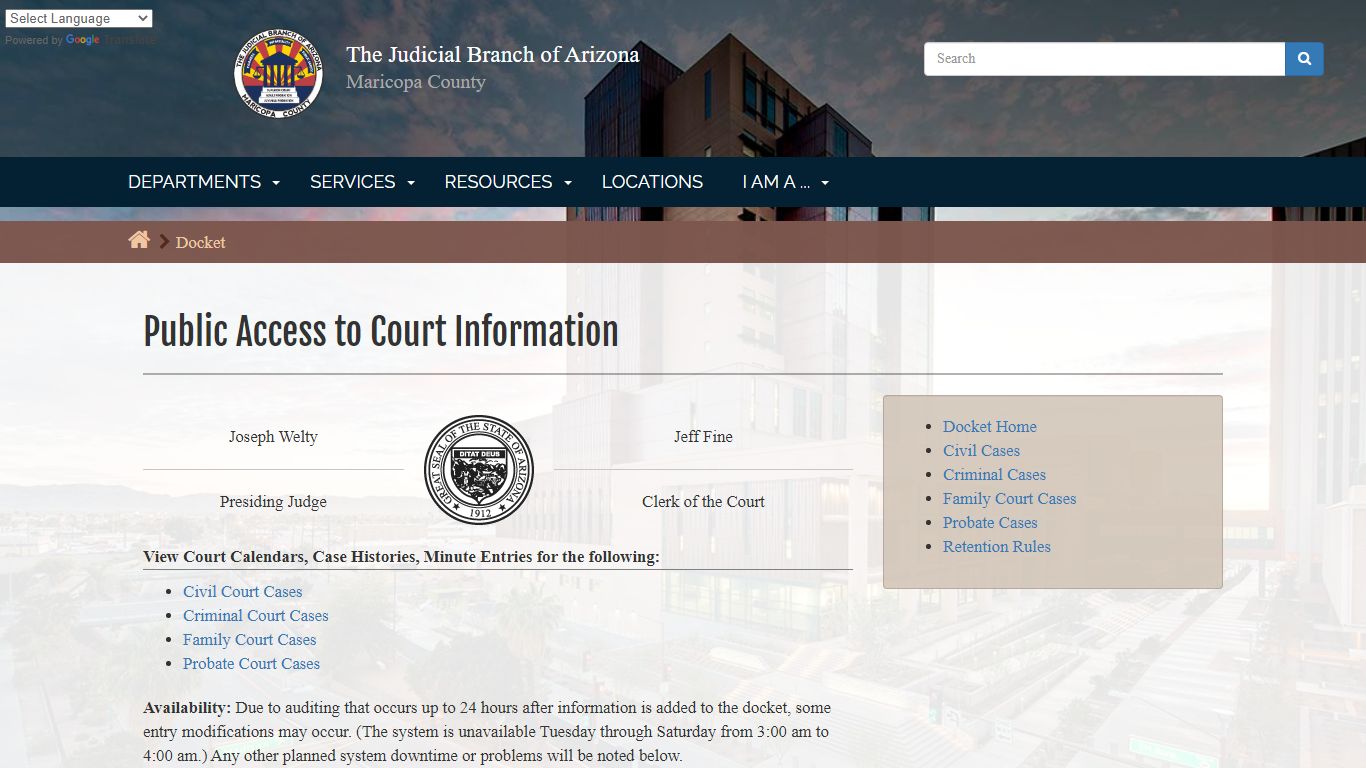 Docket: Public Access to Court Information - The Judicial Branch of ...