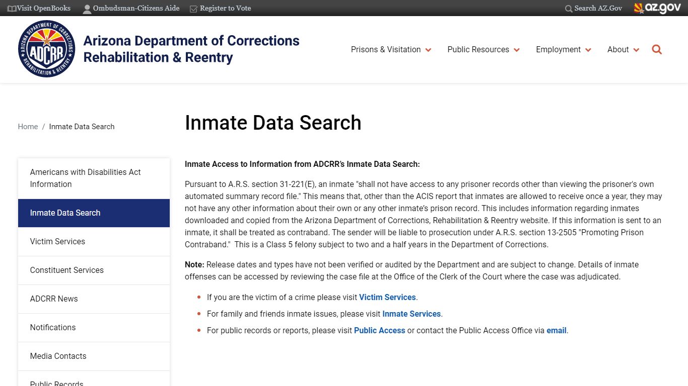 Inmate Data Search | Arizona Department of Corrections, Rehabilitation ...