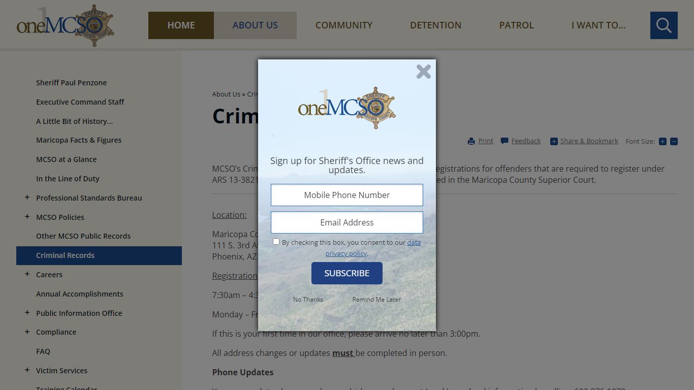 Criminal Records | Maricopa County Sheriff's Office